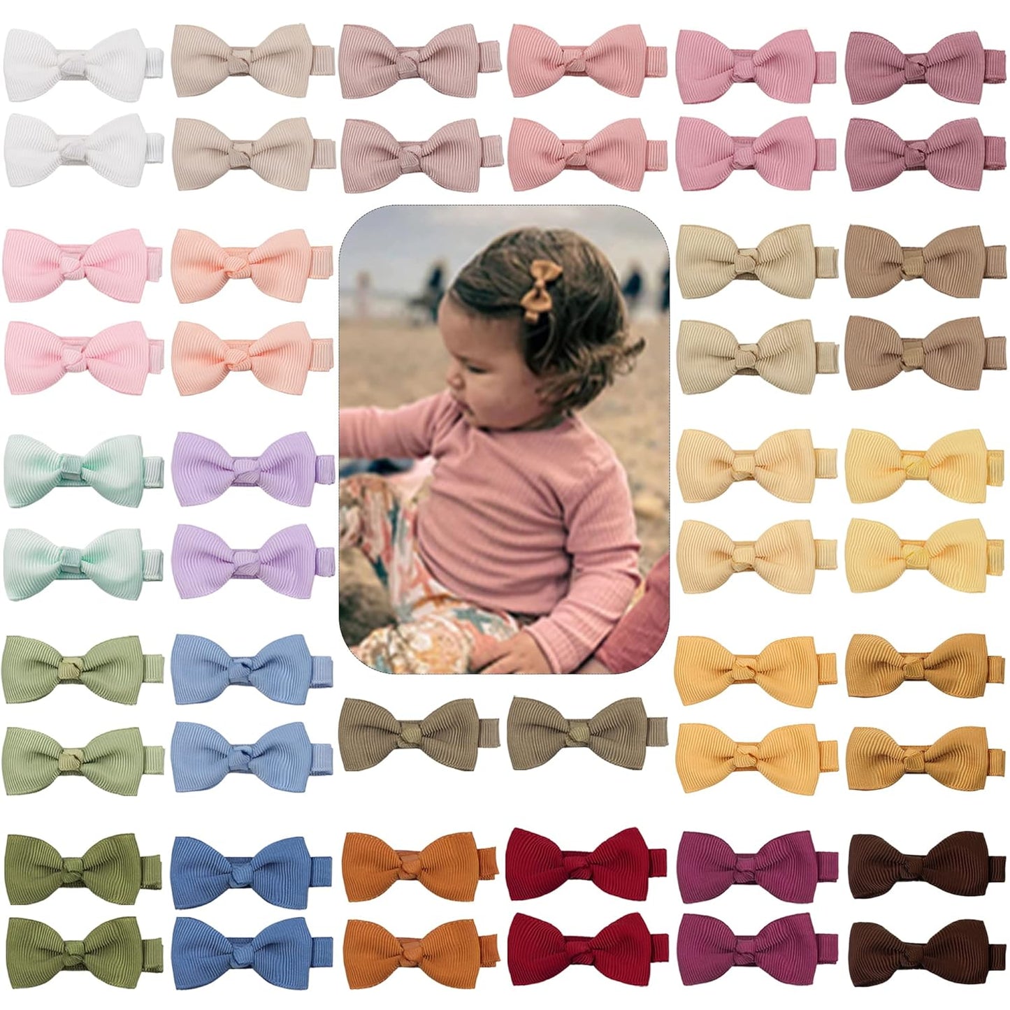 Baby Hair Clips - 50PCS Fully Lined Bows for Girls | Tiny 2" Alligator Clips for Infants & Toddlers