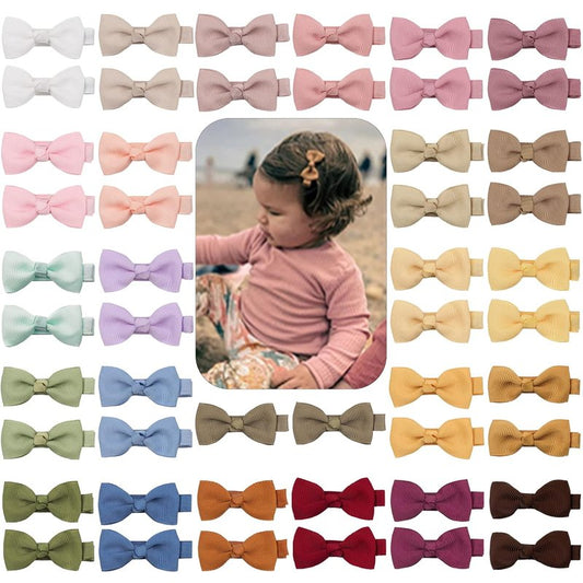 Baby Hair Clips - 50PCS Fully Lined Bows for Girls | Tiny 2" Alligator Clips for Infants & Toddlers