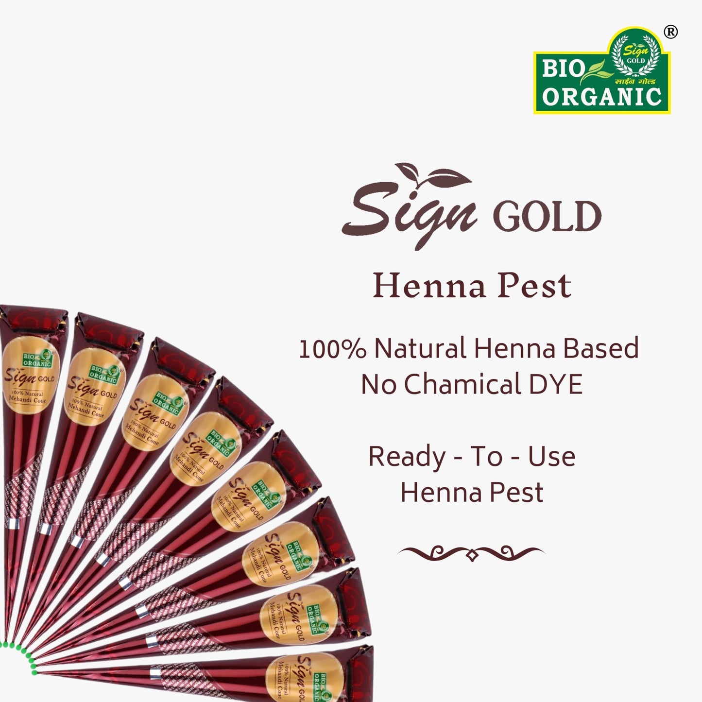Sign GOLD 12 Pack 100% Natural Ready to Use Henna Paste Hair Color Hair Dye Cones Reddish Brown Color