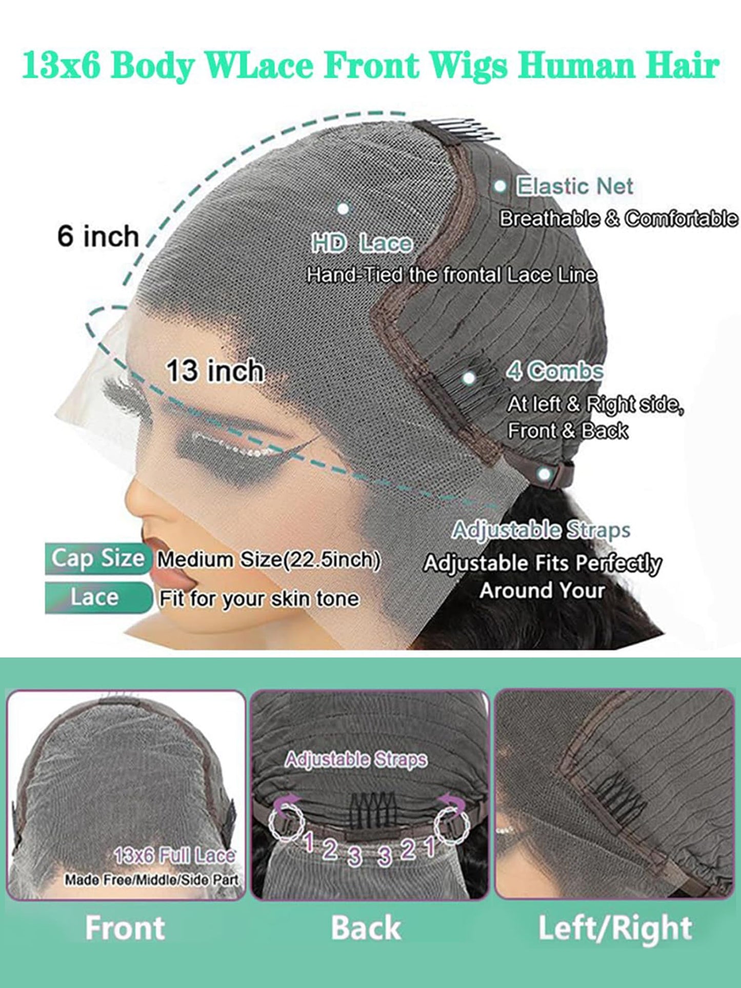 Fongly Body Wave Lace Front Wigs Human Hair 13x6 Lace Front Wigs Human Hair 200% Density 26 Inch 13x6 HD Lace Frontal HumanHair Wigs for Black Women With BabyHair
