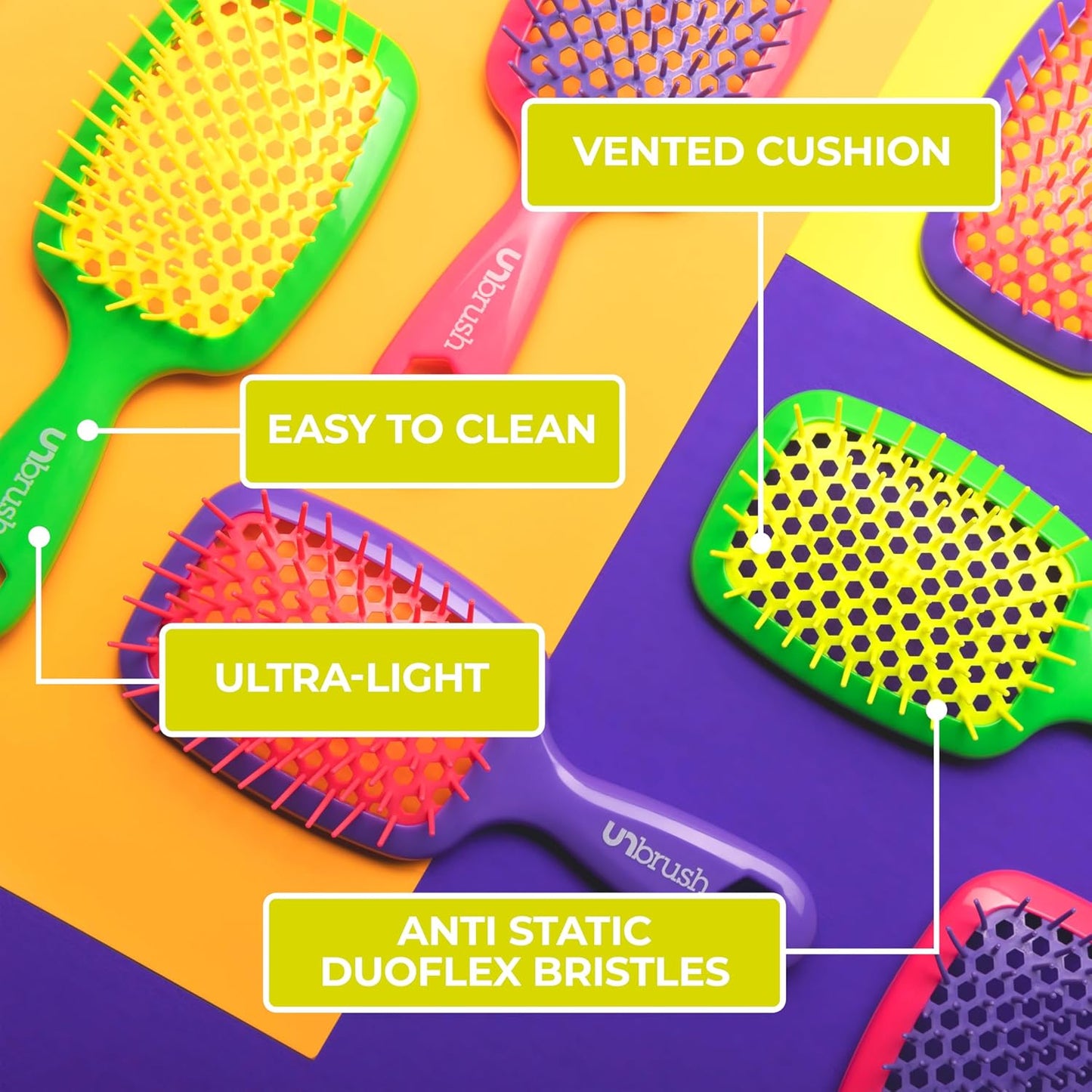 FHI Heat Detangling Brush - Pain-Free Brushing for All Hair Types | Durable DuoFlex Bristles, Lightweight Handle
