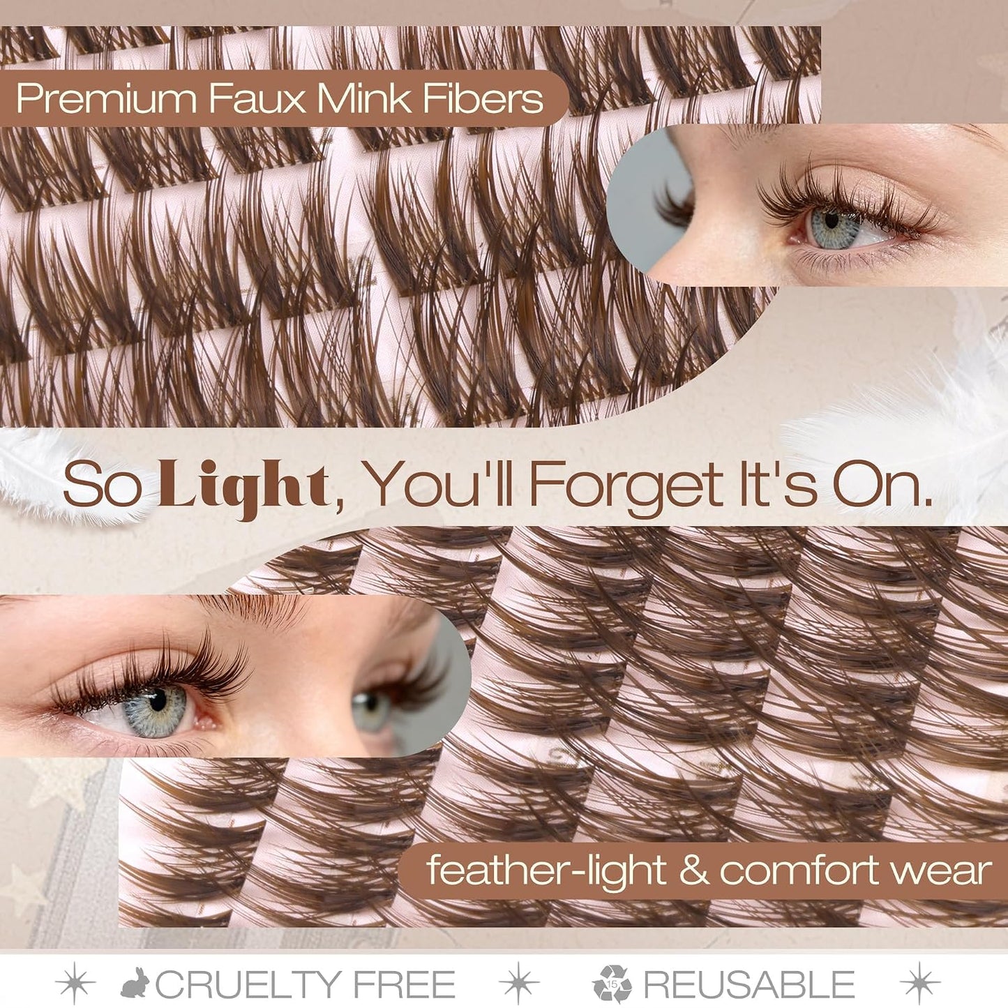 Anime Cluster Lashes - Brown Wispy Eyelash Extensions | C-Curly Spiky Manga DIY Pack (108 Pcs, 10-16MM)