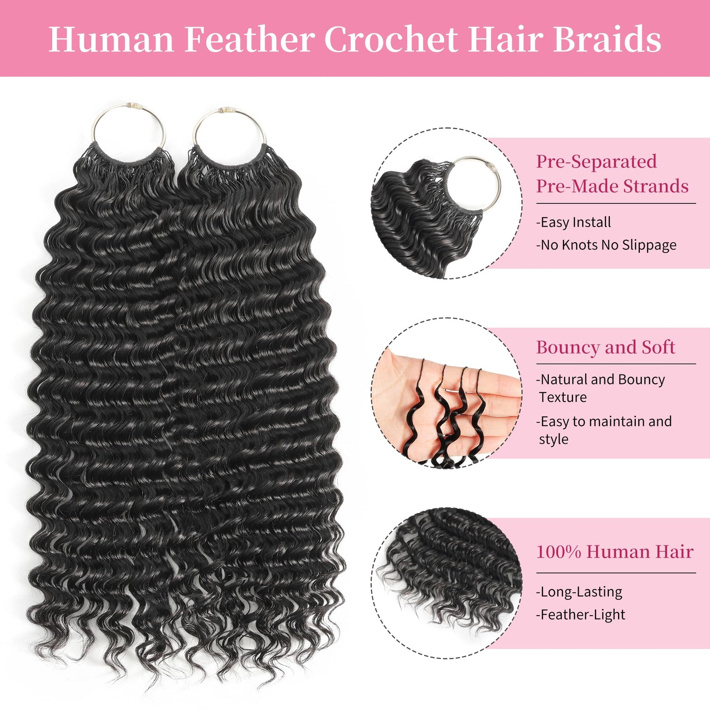 DFHIHCP Deep Wave Miracle Knots Feather Crochet Human Hair 14 Inch 120g
