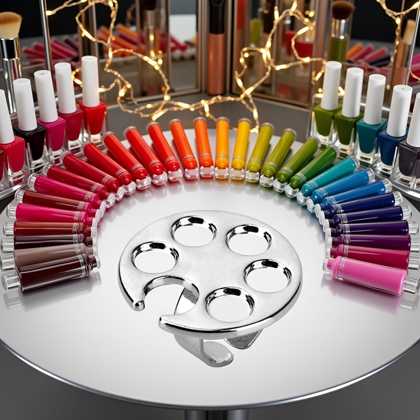 Silver Mini Manicure Palette Metal Paint Palette Finger Rings Nail Art Tools Makeup Palettes