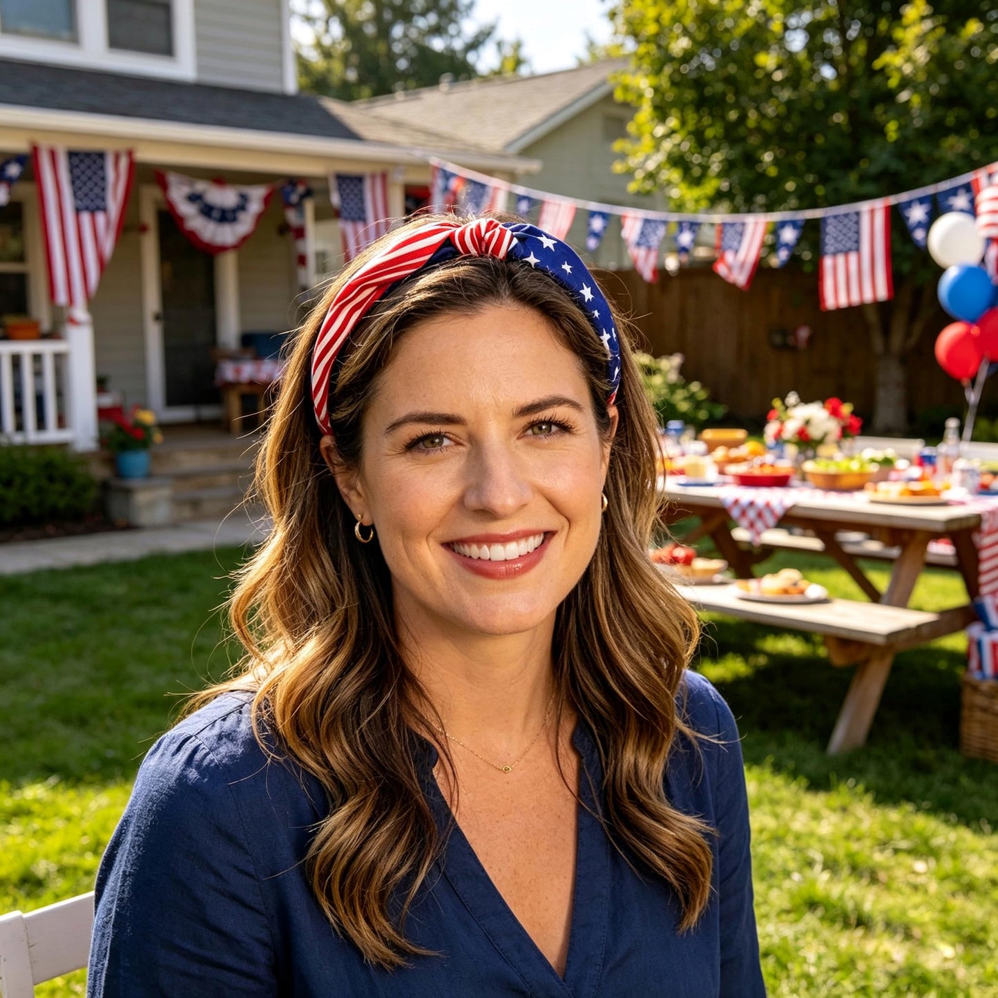 Independence Day 250th，4th of July Women's Headbands - Knotted American Flag Top Knot Hair Hoops,Handmade American Flag Headband for Women，Headband Red White and Blue Hair Accessories for Women Gifts