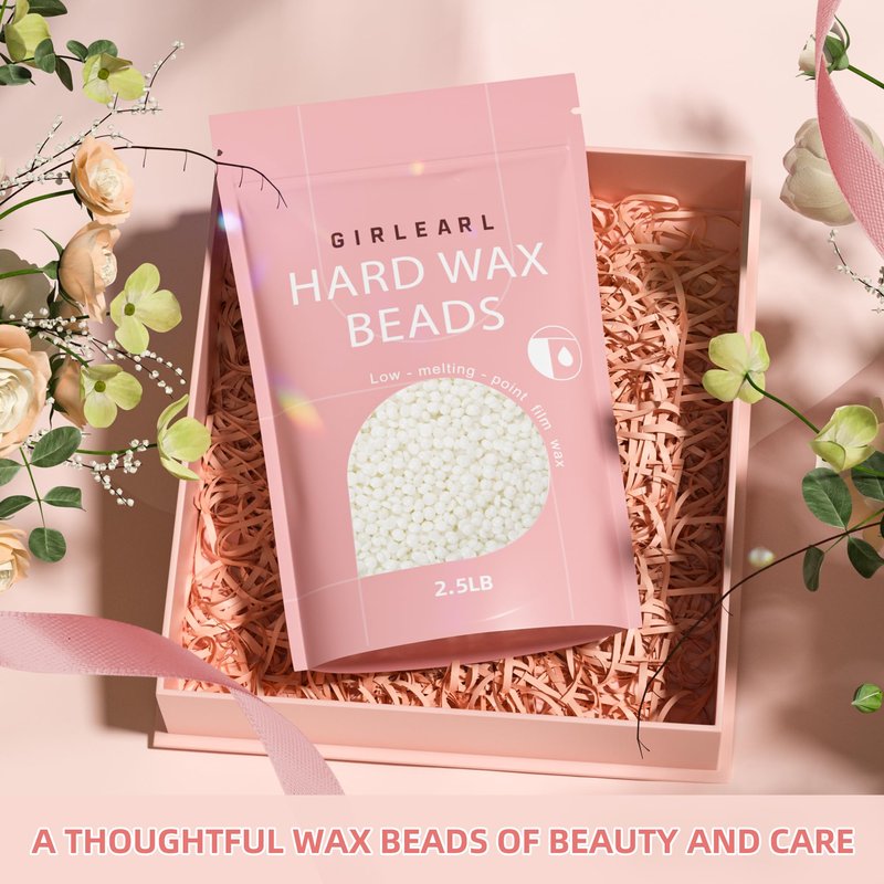 GIRLEARLE 2-Pack Hard Wax Beads, 2.5lb Unscented for Brazilian Bikini & Sensitive Skin, 2.5lb Rose for Face & Body, Legs, Eyebrow, Facial Coarse Hair