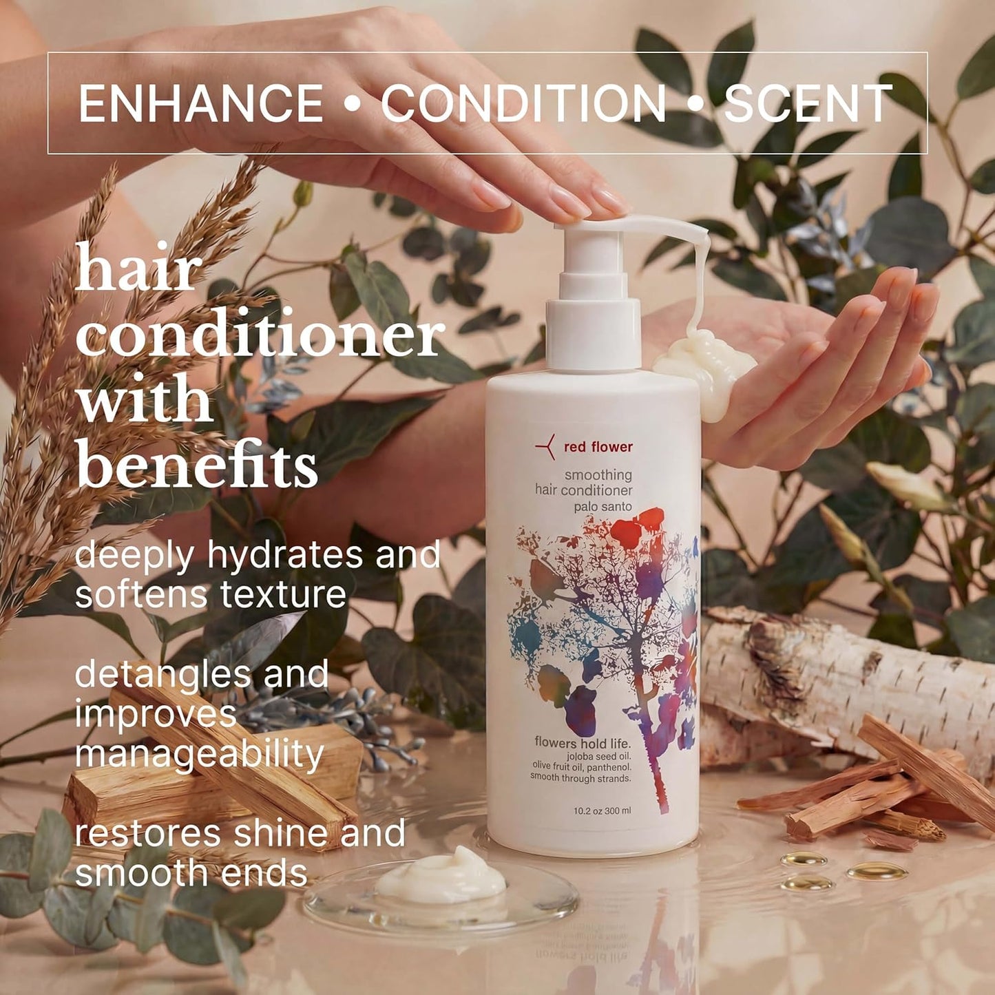 Palo Santo Hair Conditioner - Vitamin-Rich Moisture & Frizz Control Treatment | 10 oz, Vegan & Sulfate-Free