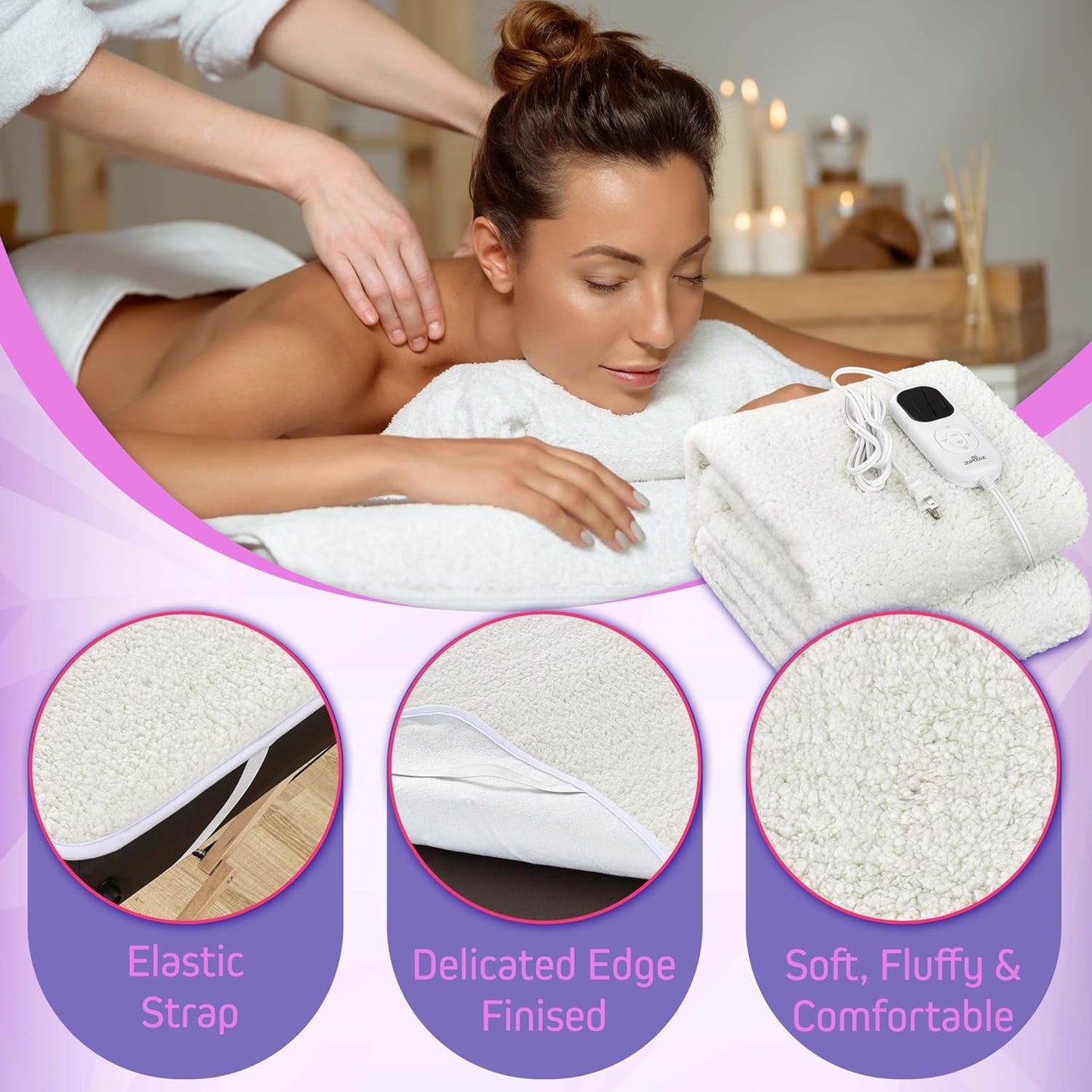 Massage Table Warmer | 71"x31" Heated Heating Pad with Adjustable Temperature & Auto Shut-Off, Soft Sherpa Fabric