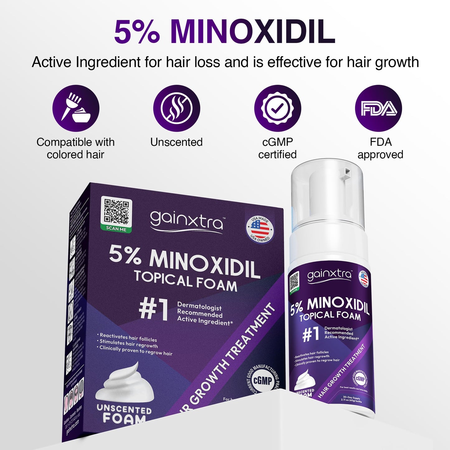 5% Minoxidil Topical Foam for Men & Women - Hair Regrowth Treatment with Minoxidil Foam Mens for Thicker, Fuller Hair - Minoxidil for Men & Women Hair Loss Treatment (Pack of 3)