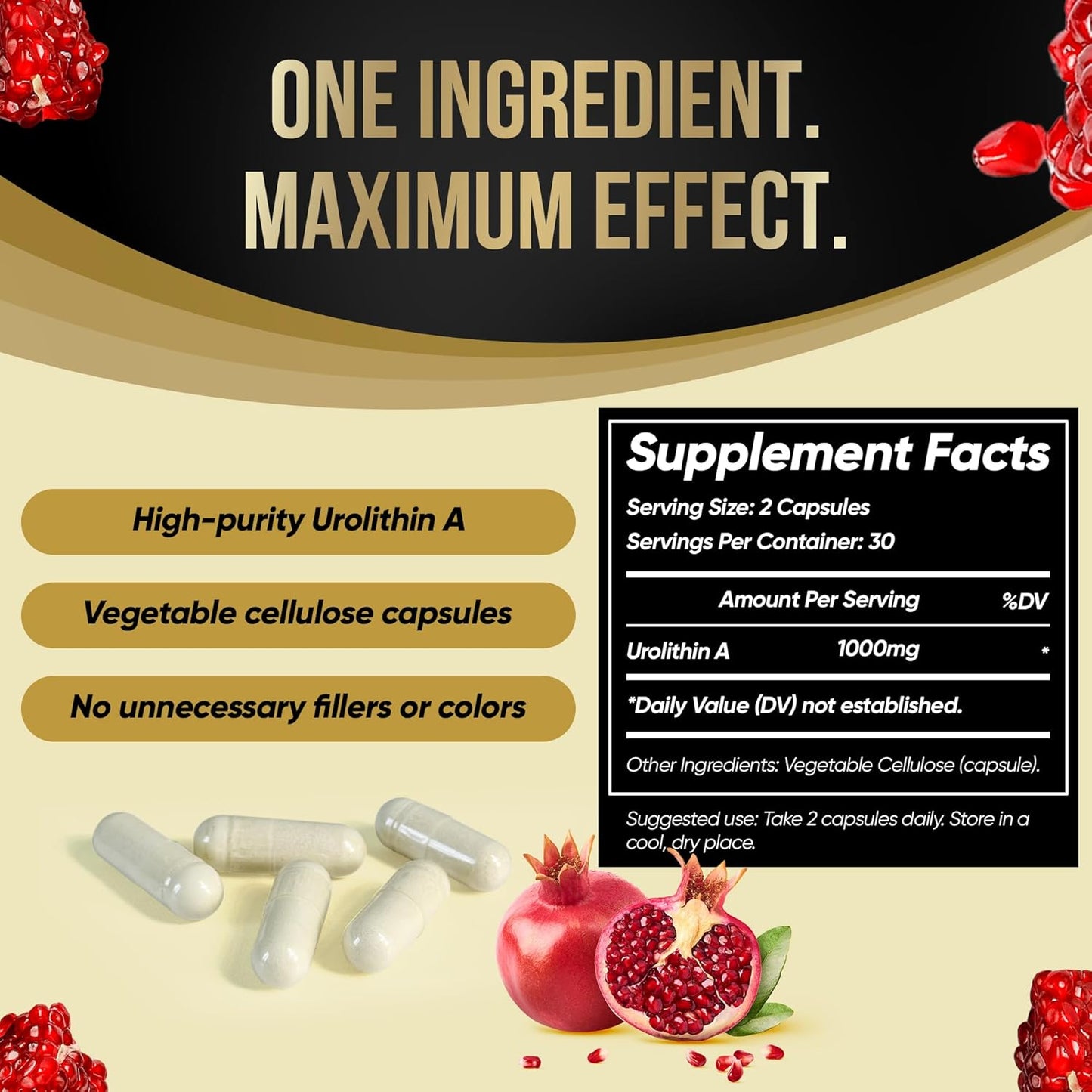 Urolithin A Capsules 500mg | High Purity Dietary Supplement for Daily Wellness - 60 Count