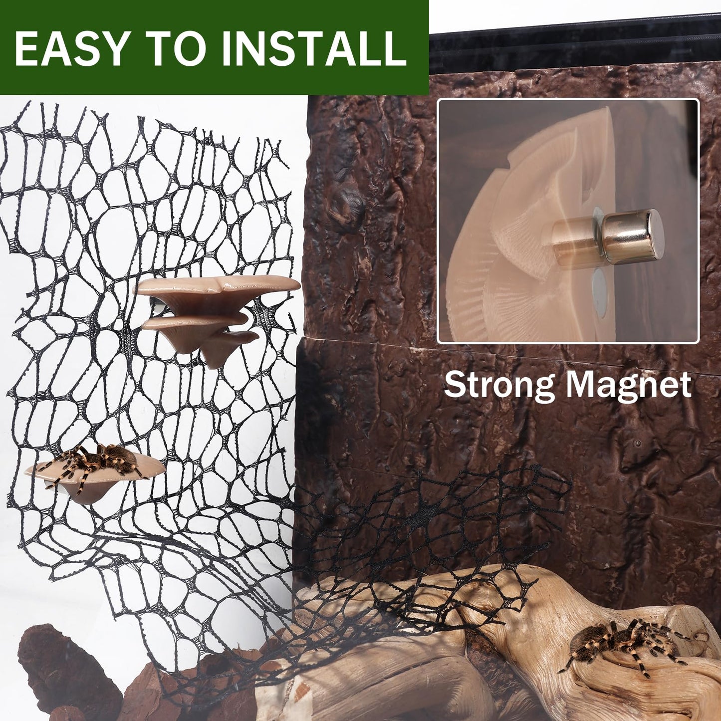 15 Pcs Jumping Spiders Hide Accessories, Jumping Spider Bridge Web Net, Mini Mountain Pond Trees Lawn Figurines Garden Mushroom Platform Decorations for Jumpings Spider Habitat Tank Enclosure Decor