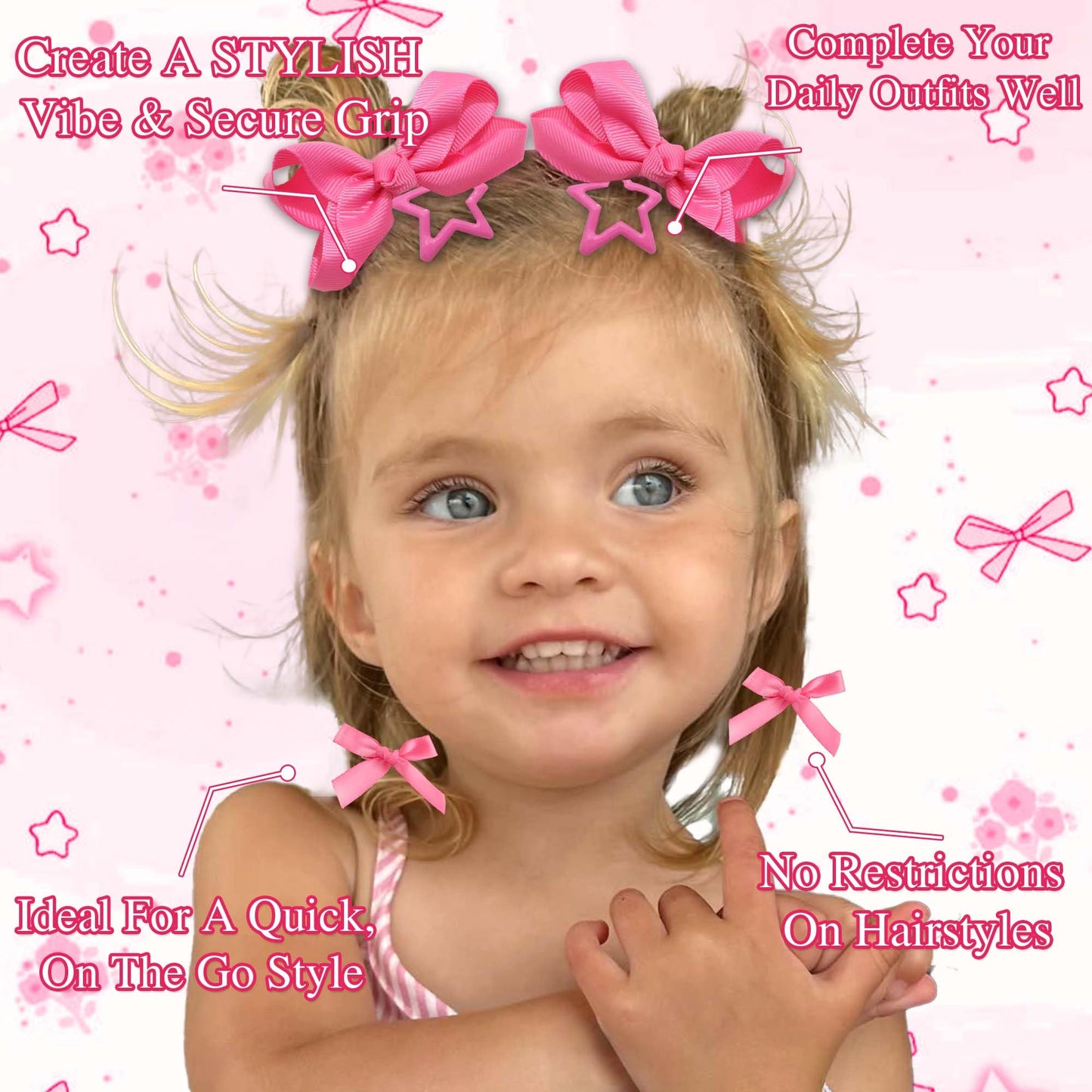 STGDAK Hot Pink Hair Bows Coquette Star Clips Cute Bow For Girls Grosgrain Ribbon Bow Clip Easter Mini Bowknot Barrette Kawaii Easter Basket Stuffers For Girls Decor