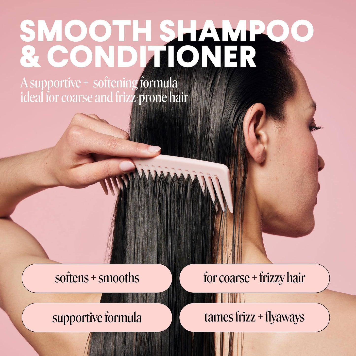 MONDAY HAIRCARE Smooth Shampoo + Conditioner Bathroom Set (2 Count) 12 oz Each For Frizzy, Coarse & Curly Hair Made with Coconut Oil, Shea Butter & Vitamin E 100% Recyclable Bottle Pink