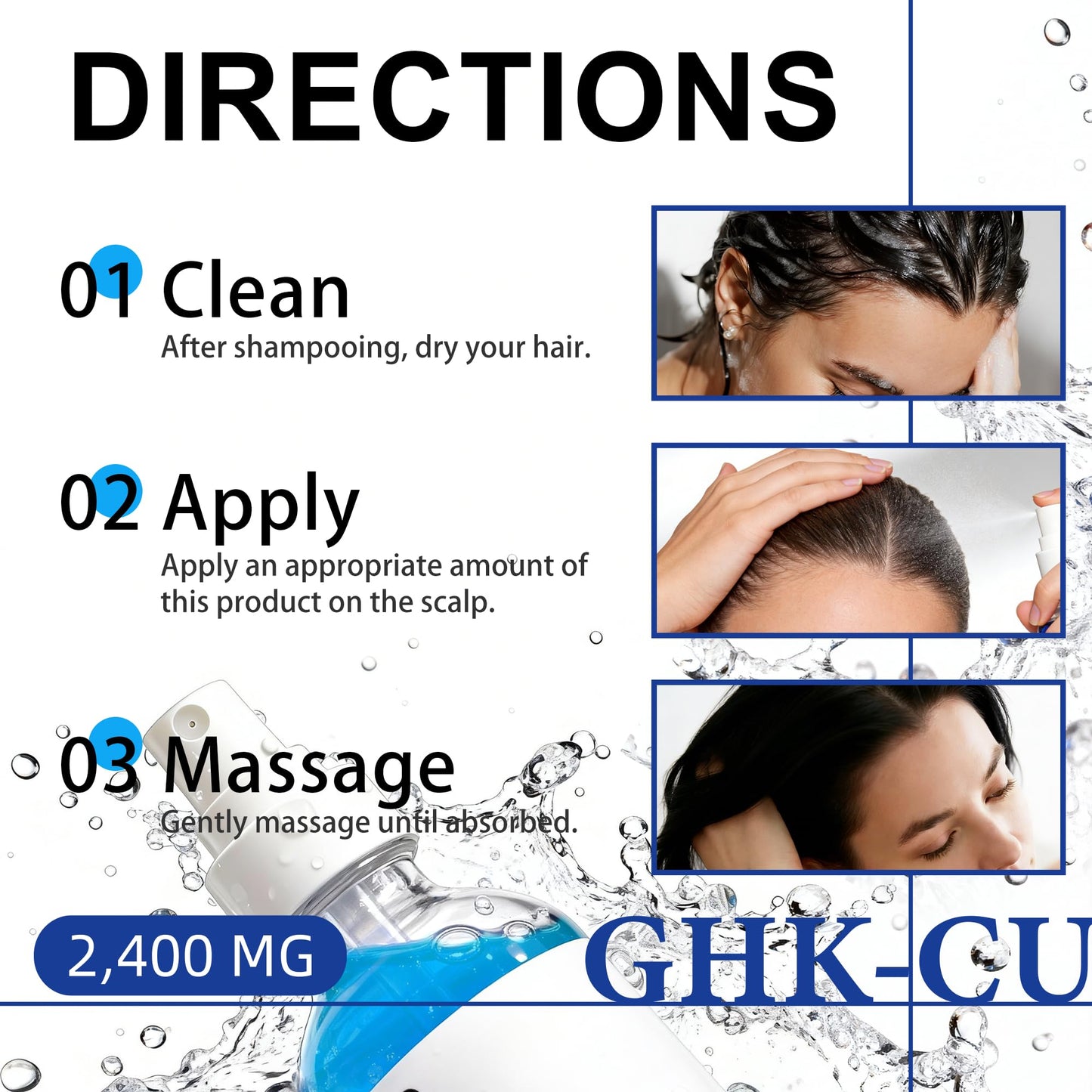 GHK-Cu Copper Peptide for Hair & Scalp Serum, Hair Growth Serum with Copper Tripeptide-1, Niacinamide, Panthenol, 2400mg Resilience Formula, Strengthens Hair & Scalp, Reduces Hairs Thinning, 60 mL