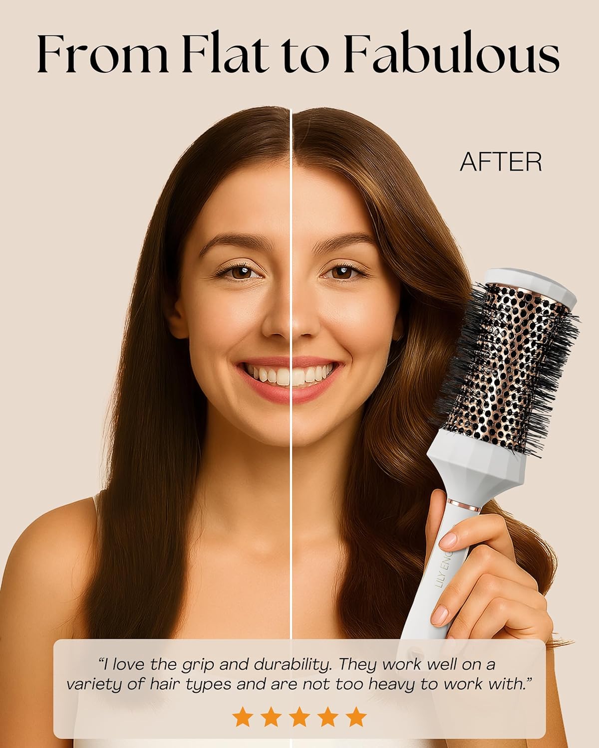 Round Hair Brush Set - 4 Piece Professional Blow Dry Kit with 3 Brushes & Comb | Ideal Beauty Gift for Women - White