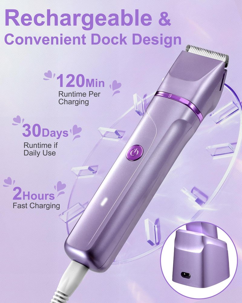 Bikini Trimmer for Women, Electric Razor for Pubic Hair, Women's Foil Shaver,Rechargeable Shaver Removal with Snap-in Ceramic Blades,IP7X Washable Head,Wet and Dry Use,Purple