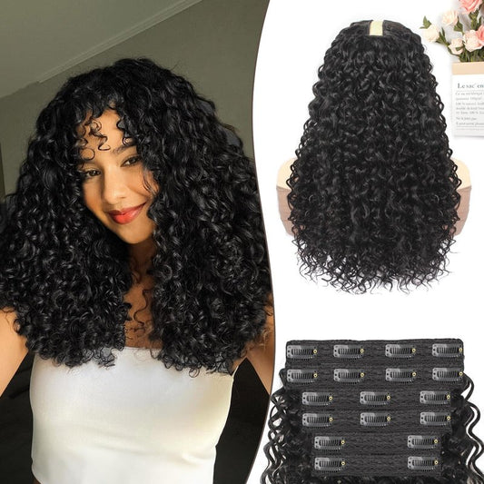 Curly Clip In Hair Extensions 6 Pcs 18 Clips Water Wave Clip Ins 100％ Pure Protein Silk Fiber Real Hair Feeling Full Head Double Lace Weft Soft Natural Hair Extensions for Women