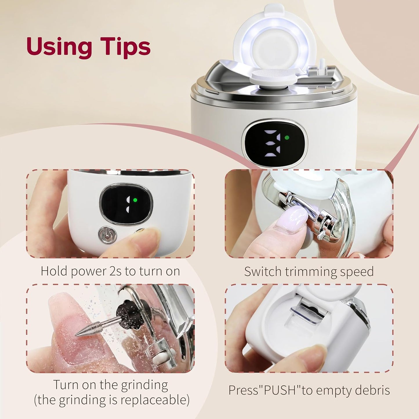 Electric Automatic Nail Clipper & Trimmer for Seniors - 6-in-1 Set with LED Light, Magnifier & USB Rechargeable Design | 3 Speeds, Dual Blades, Storage Case