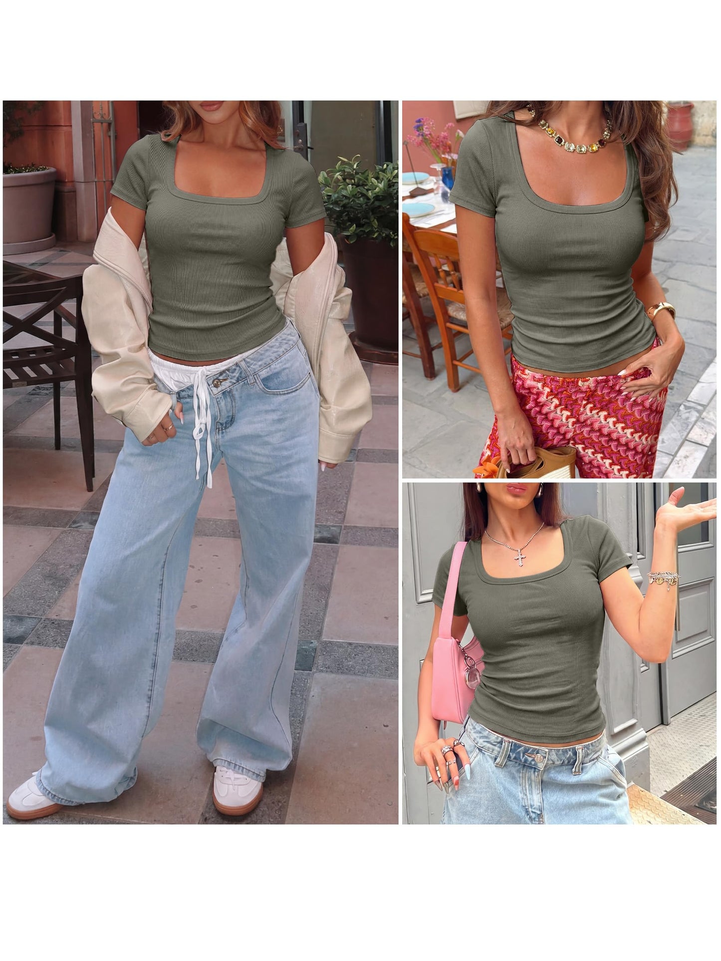 ANRABESS Women Short Sleeve Tops Scoop Neck Ribbed Knit Slim Fitted Basic Tee Shirt Casual Summer Clothes 2026 Spring Outfits