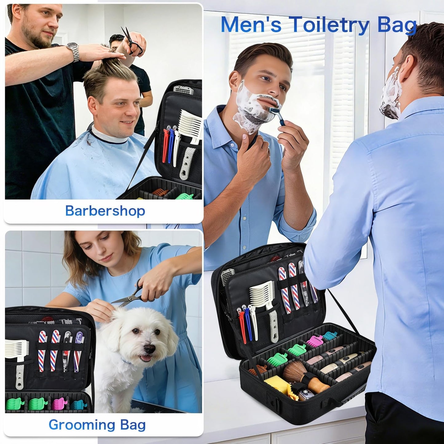 Yueieoun Professional Barber Clipper Case Organizer Bag with Adjustable Dividers, Detachable 6-Slot Scissors Panel, Travel Grooming Tool Storage - Fits Wahl/Andis/Hatteker