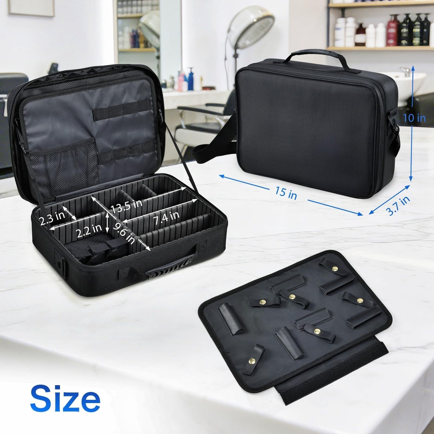 Yueieoun Professional Barber Clipper Case Organizer Bag with Adjustable Dividers, Detachable 6-Slot Scissors Panel, Travel Grooming Tool Storage - Fits Wahl/Andis/Hatteker
