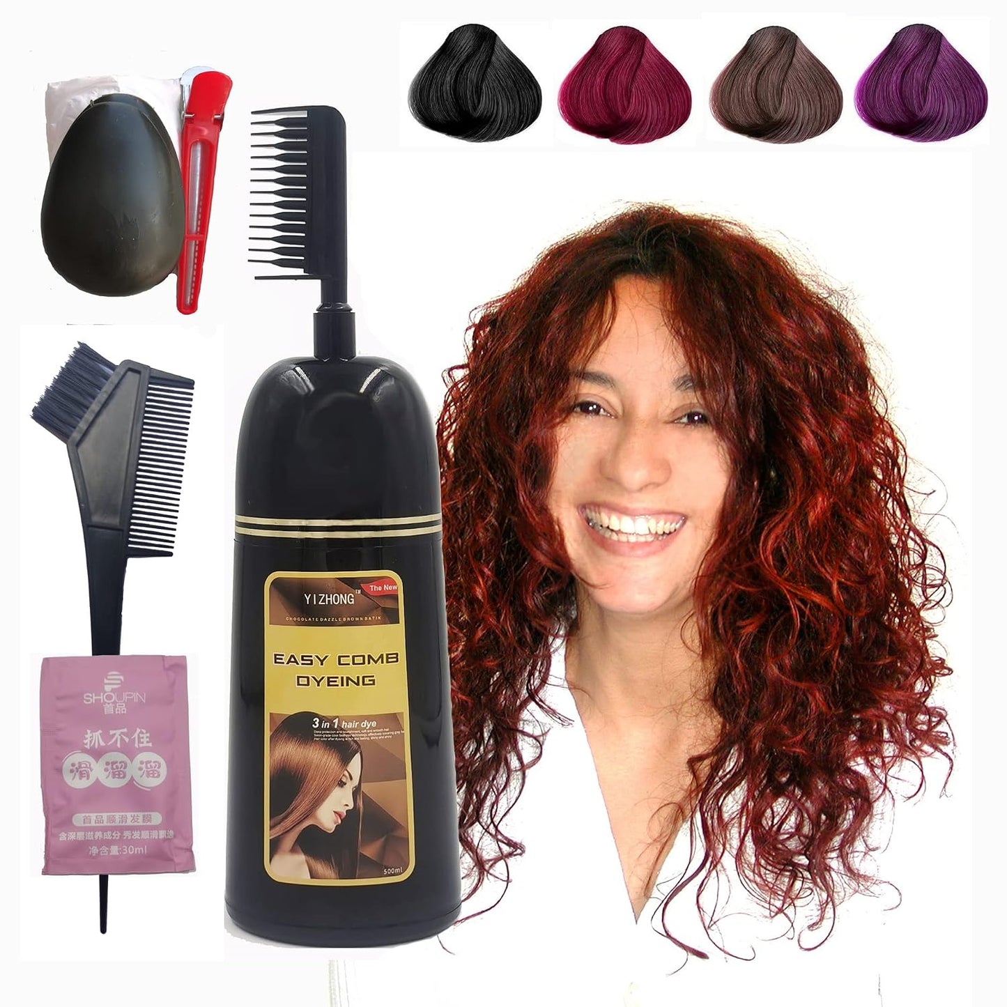 Dark Brown Hair Dye Shampoo - Permanent Color for 100% Gray Coverage | Easy Comb Application