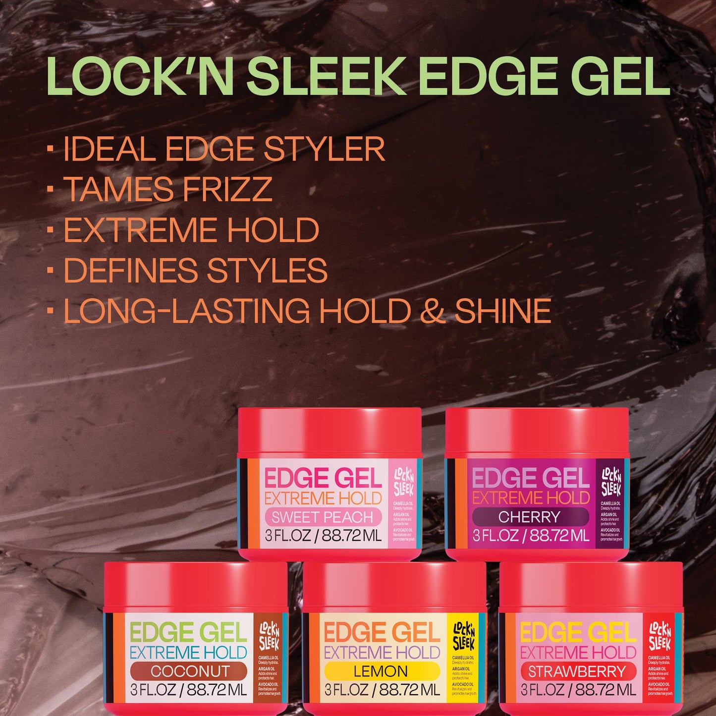 LOCK'N SLEEK Edge Gel, Extreme Hold Edge Control Braiding Gel, Flake Free, Tames Frizz, Itch Free and Smooth Edge, 3 oz (Cherry)