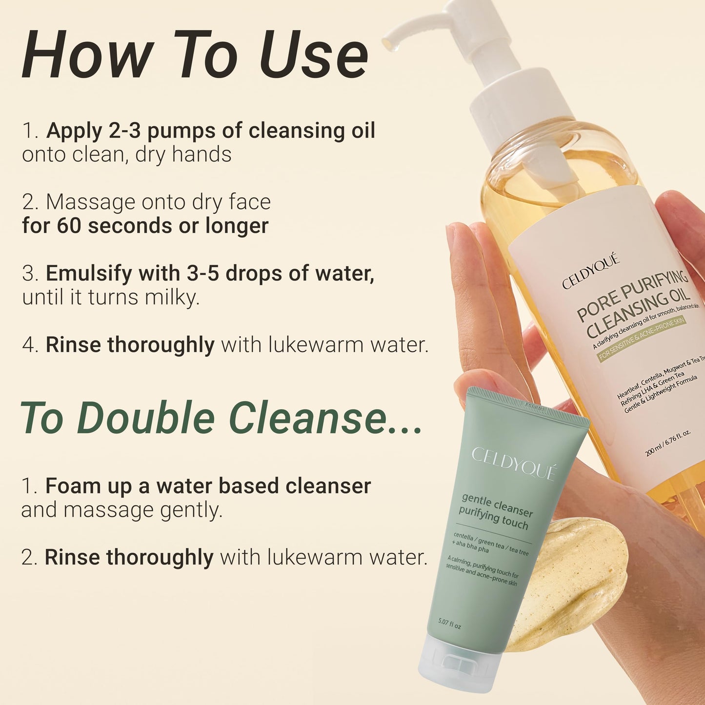 Korean Cleansing Oil Makeup Remover w/ LHA Centella Tea Tree Heartleaf Murwort & Green Tea | Lightweight Deep Pore Cleaner for Blackheads Sebum Waterproof Sunscreen & Sensitive Acne-Prone Skin 6.7 Oz