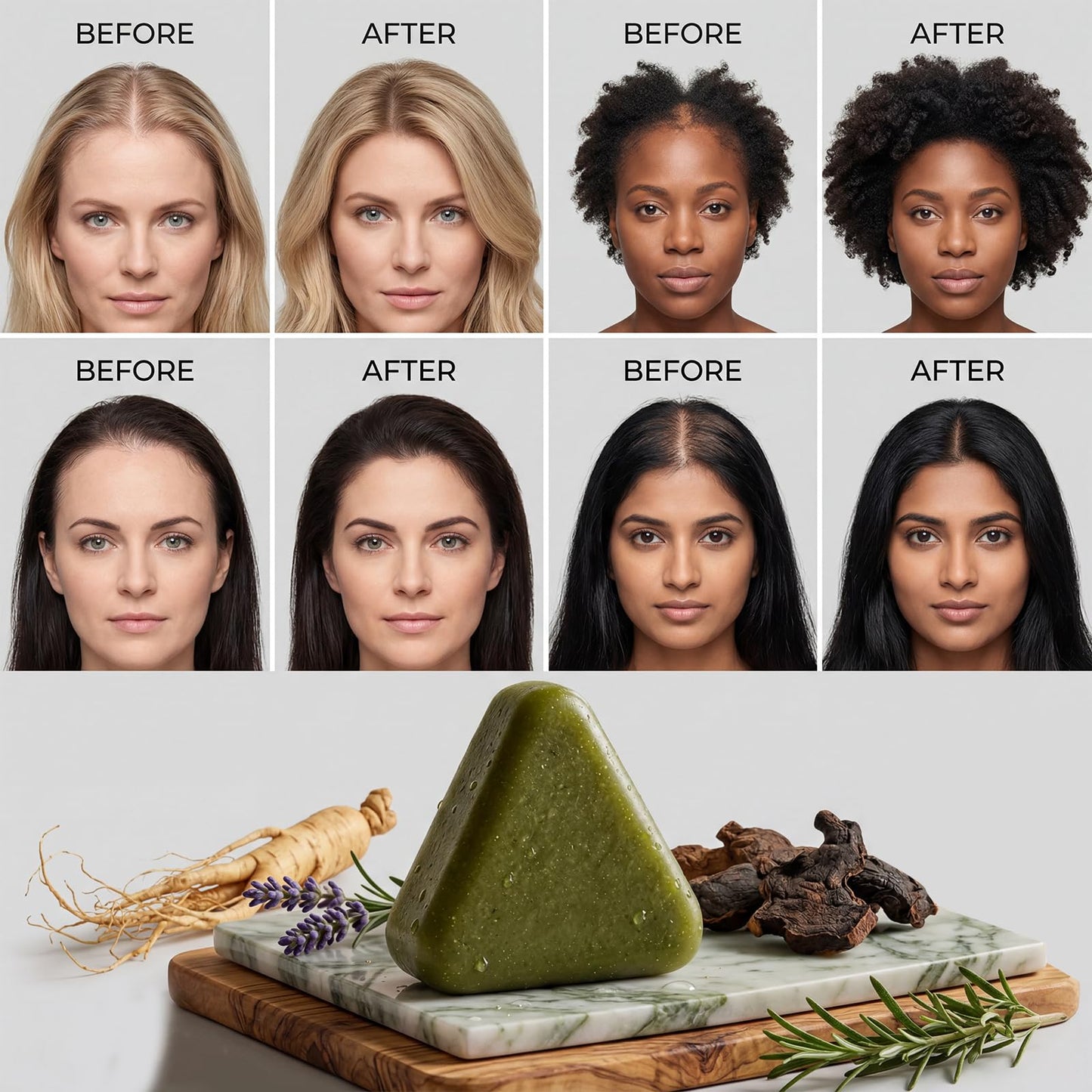 Pwkvsn Scalp Care Shampoo Bar, Rosemary Triangle Regrowth Shampoo Bar for Dry, Oily & Sensitive Scalp, Natural Botanical Anti-Hair Loss Hydrating Green Hair Care Soap (2)