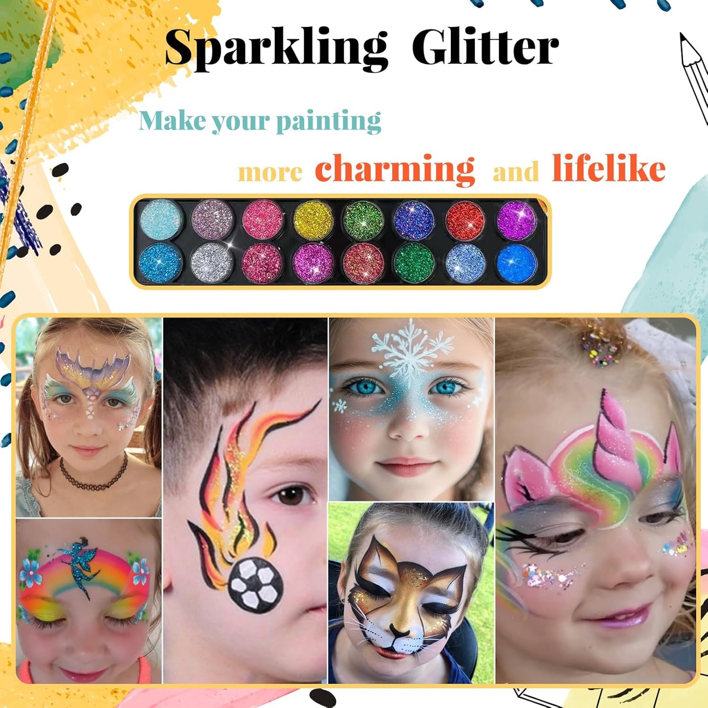 Face Painting Kit for Kids - 42 Color Non-Toxic Water Activated Makeup Set with Brush, Stencil & Sponge | Perfect for Parties & Holidays
