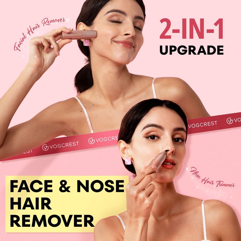 VG VOGCREST Facial - Nose Hair Remover Women: 2 in 1 Painless Electric Face Shaver and Nose Trimmer - Rechargeable Hair Removal Tool for Face Nose Ear Peach Fuzz Lips Chin