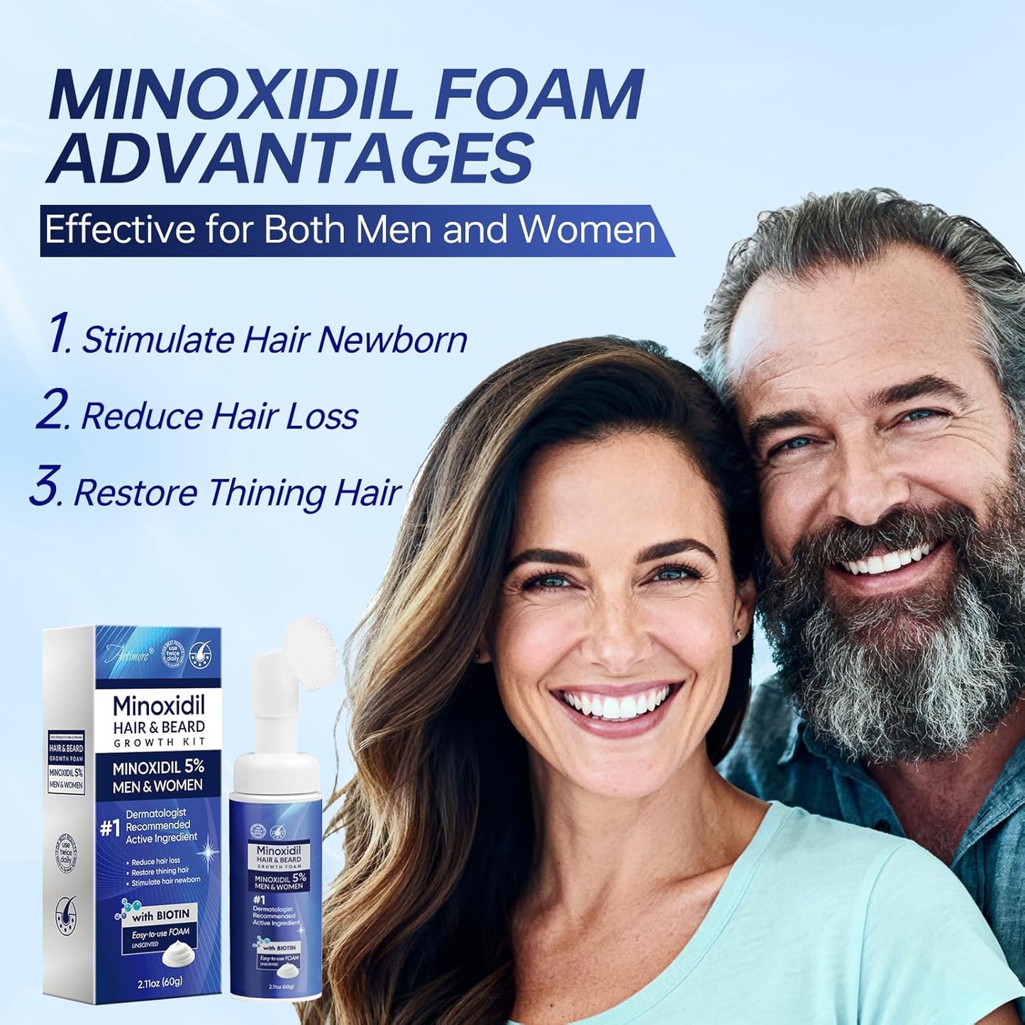 Minoxidil Foam for Men & Women | Hair Growth Treatment with Biotin & Castor Oil | 180ML - 3 Packs