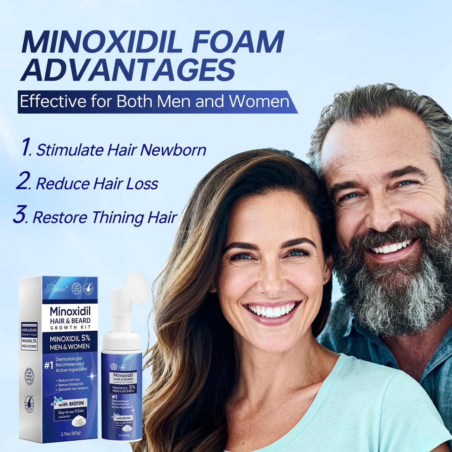 5% Minoxidil Foam for Men, Minoxidil for Men Foam, Minoxidil for Women Hair Growth with Biotin & Castor Oilfor Thicker, Fuller Hair, Fast-Absorbing Formula 120ml - 2 packs