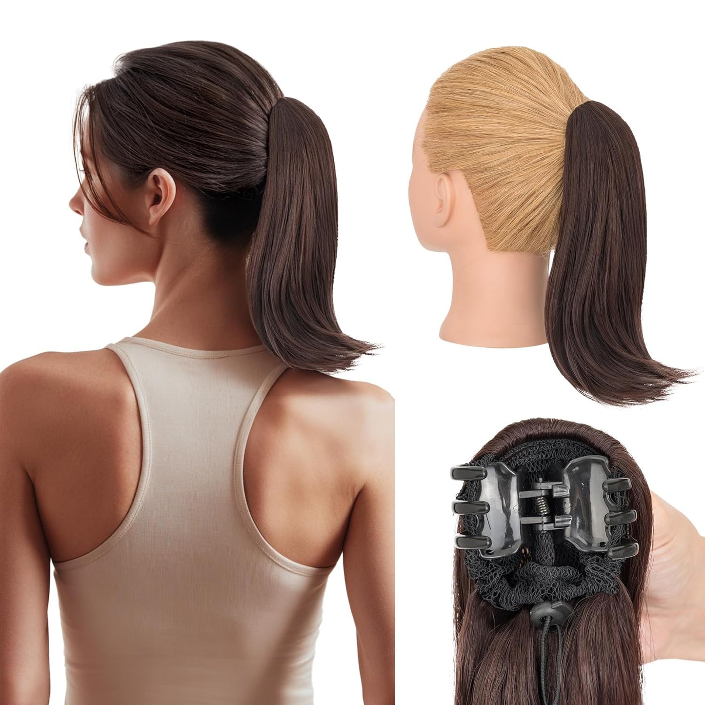 Ponytail Extensions - 10" Short Claw Clip in Natural Soft Synthetic Hairpiece | #4 Dark Brown