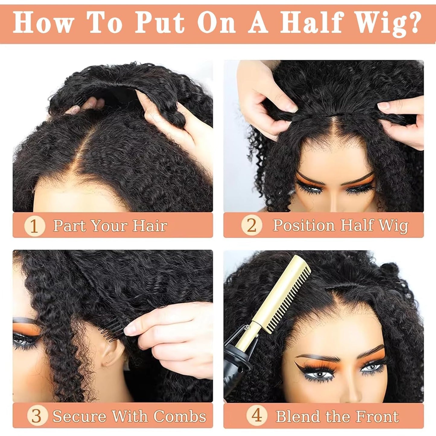 Half Wig Human Hair - 12 Inch Deep Wave Seamless Flip Over | Curly Drawstring Style in Natural Color