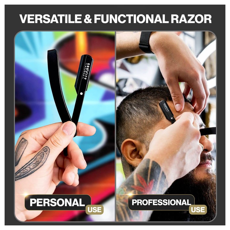 GRAVITY RAZORS Professional Straight Razor Kit – Minimal Exposure, Includes 10 Premium Blades, 0.5mm Exposed, Black