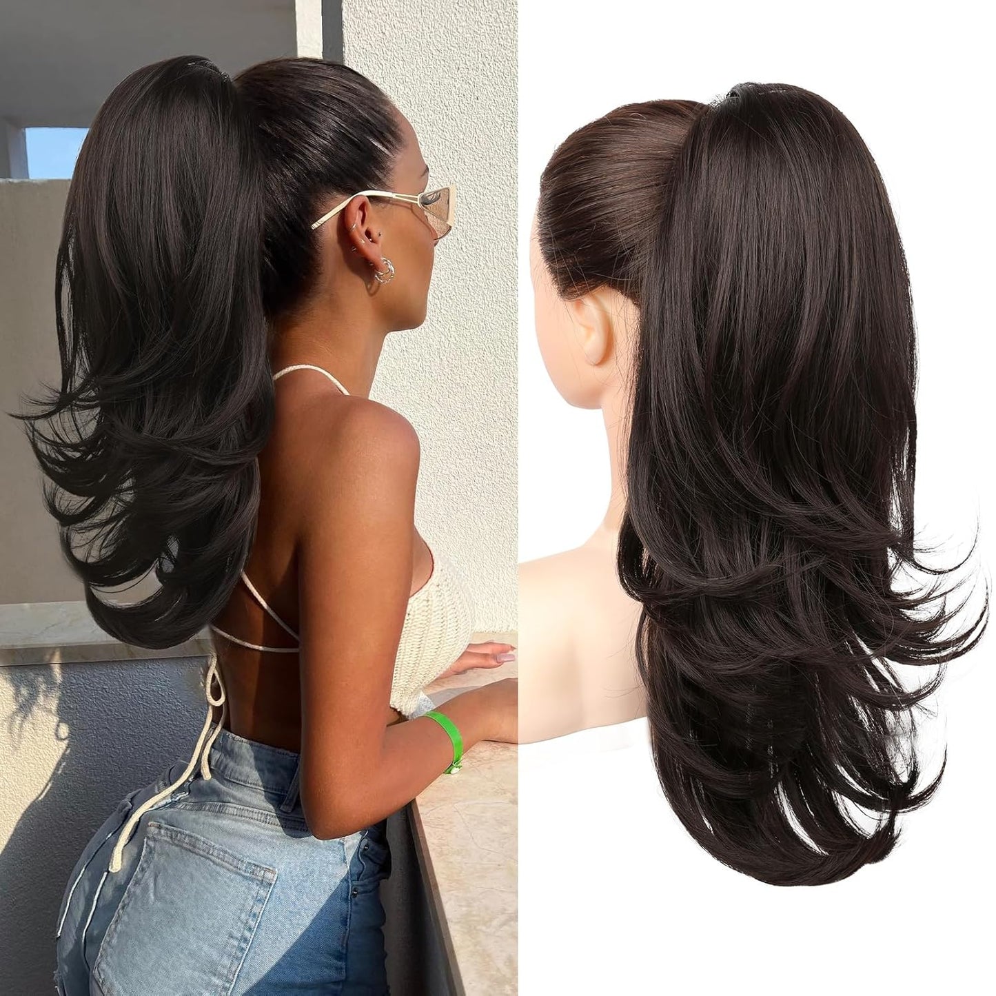 Ponytail Extension for Women - 20 Inch Drawstring Hairpiece | Soft Natural Look in Grey/Silver/White Mix