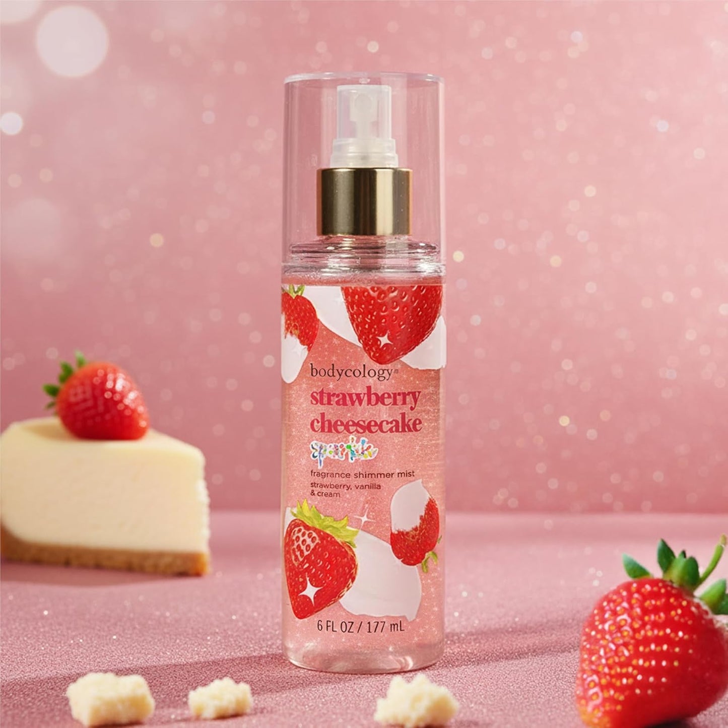 Fragrance Shimmer Mist - Strawberry Cheesecake Scent | 6 Fl Oz Hydrating Spray