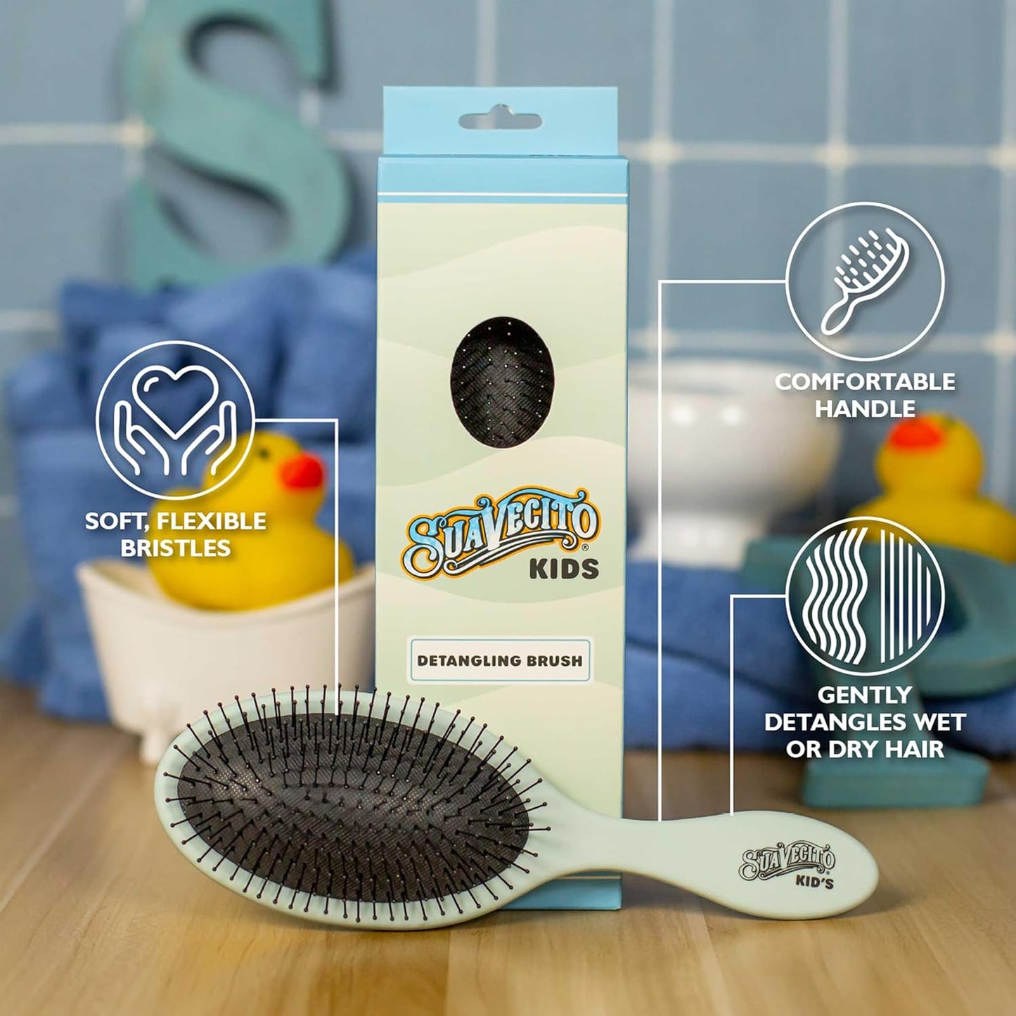 Suavecito Kids Detangling Brush - Gentle, Tear-Free Hair Brush for Boys & Girls | No-Pull Design for Wet & Dry Hair