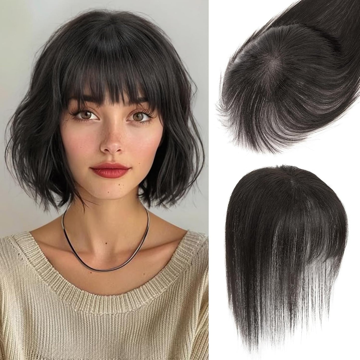 Dark Brown Human Hair Toppers for Women - 360° 3D Clip-In Short Hairpieces | 12 Inch
