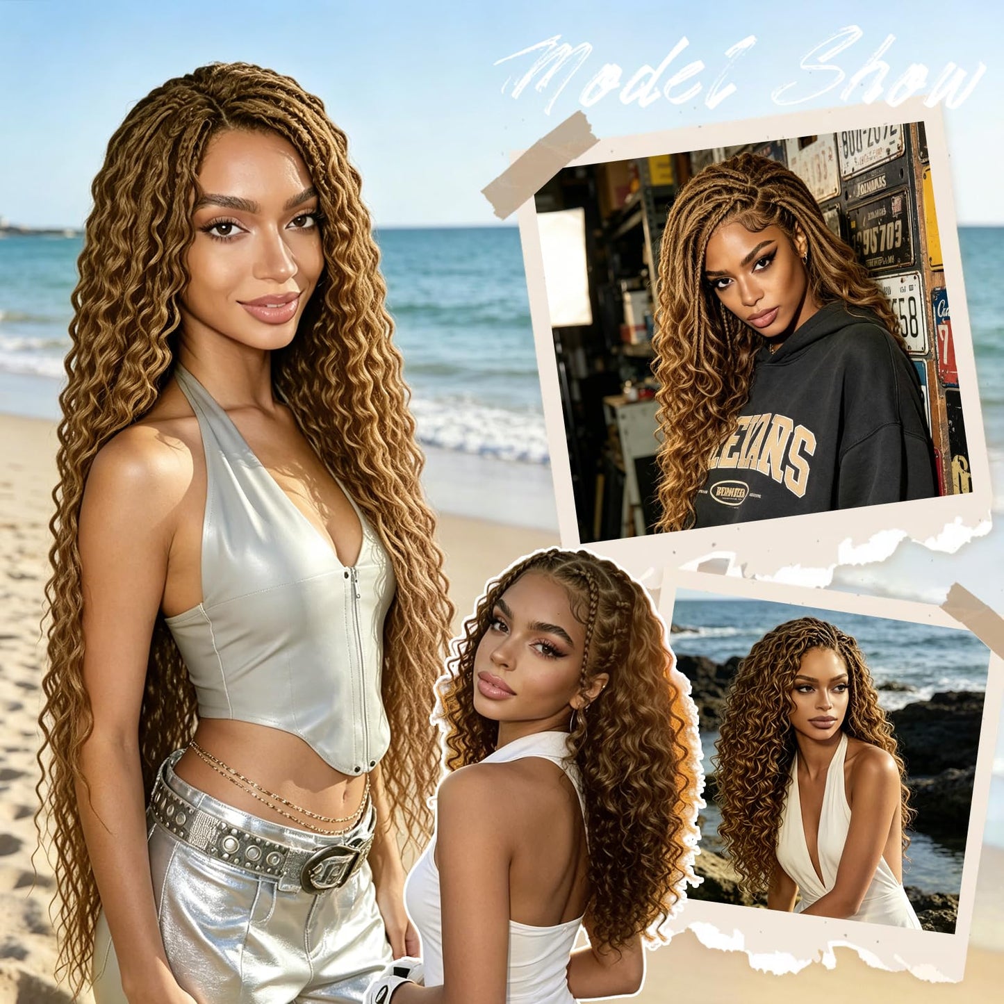 Human Crochet Hair for Black Women 20inch 60g Pre Separated 50 Strands Deep Wave Feather Crochet Human Hair Easy Install Hook Design,27# Invisible Miracle Knots Honey Blonde Boho Crochet Hair