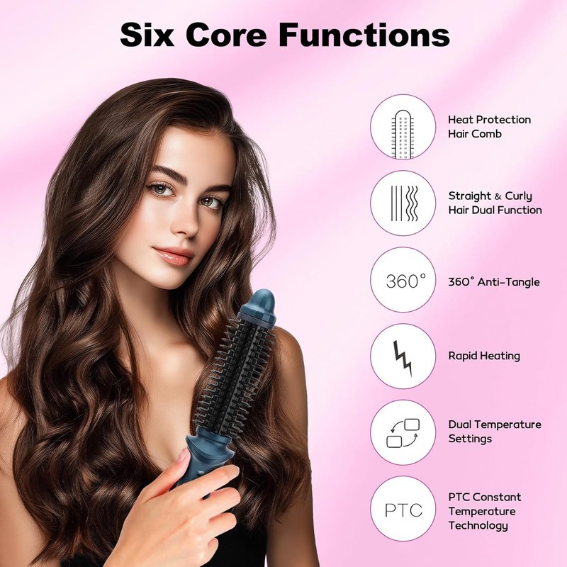 Two-in-One Curling Brush & Iron - Portable Electric Hair Styler for All Hairstyles | Green