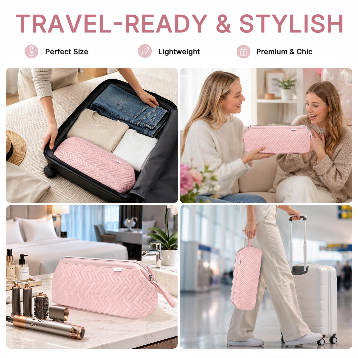 Leudes Hair Tools Travel Bag for Shark Flexstyle Carrying Case Portable Shark Hair Air Wrap Dryer Case Waterproof Dustproof Flat Curling Iron Travel Organizer (Pink)