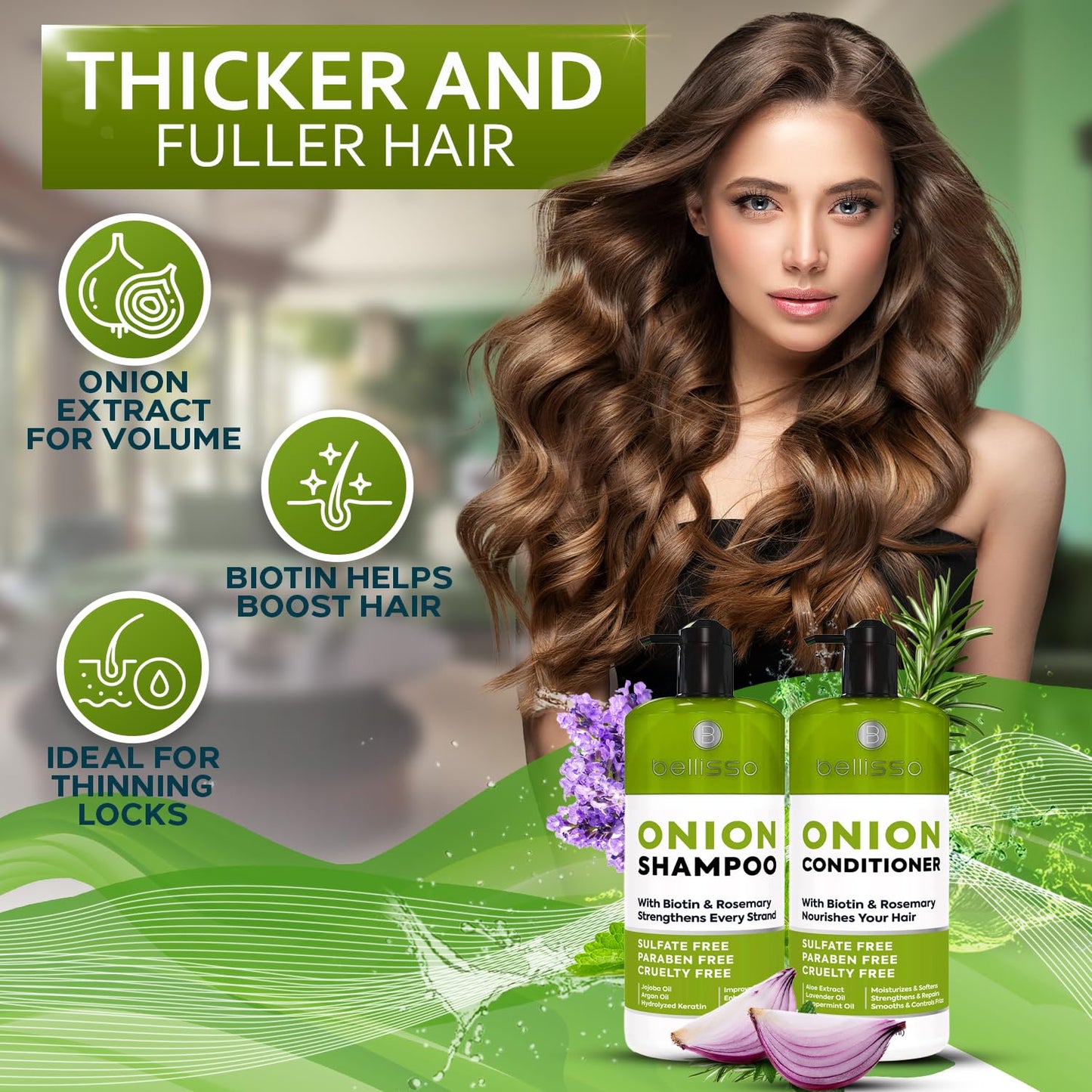 Onion Shampoo and Conditioner Set - Rosemary & Biotin Thickening Formula for Thinning Hair | Hydrating & Sulfate-Free