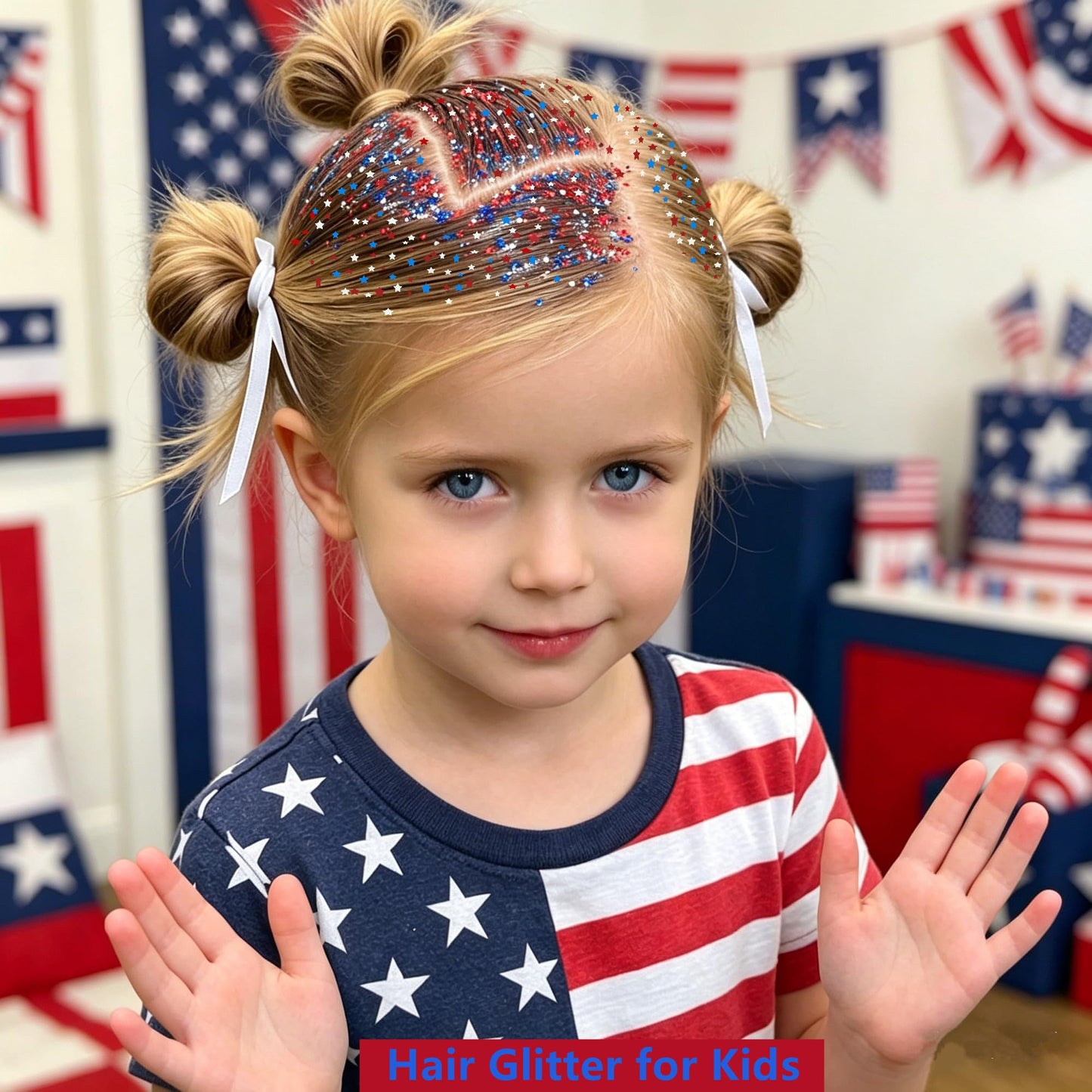 Go Ho 4th of July Accessories for Women Kids - Star Face Body Hair Glitter,Patriotic Red White and Blue Glitter Gel Sparkle Makeup for Independence Day 250 Anniversary USA