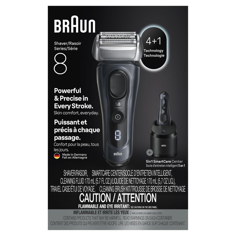 Braun Series 8 8560cc Electric Razor for Men, 4+1 Shaving Elements & Precision Long Hair Trimmer, 5in1 SmartCare Center, Close & Gentle Even on Dense Beards, Wet & Dry Electric Razor, 60min Runtime
