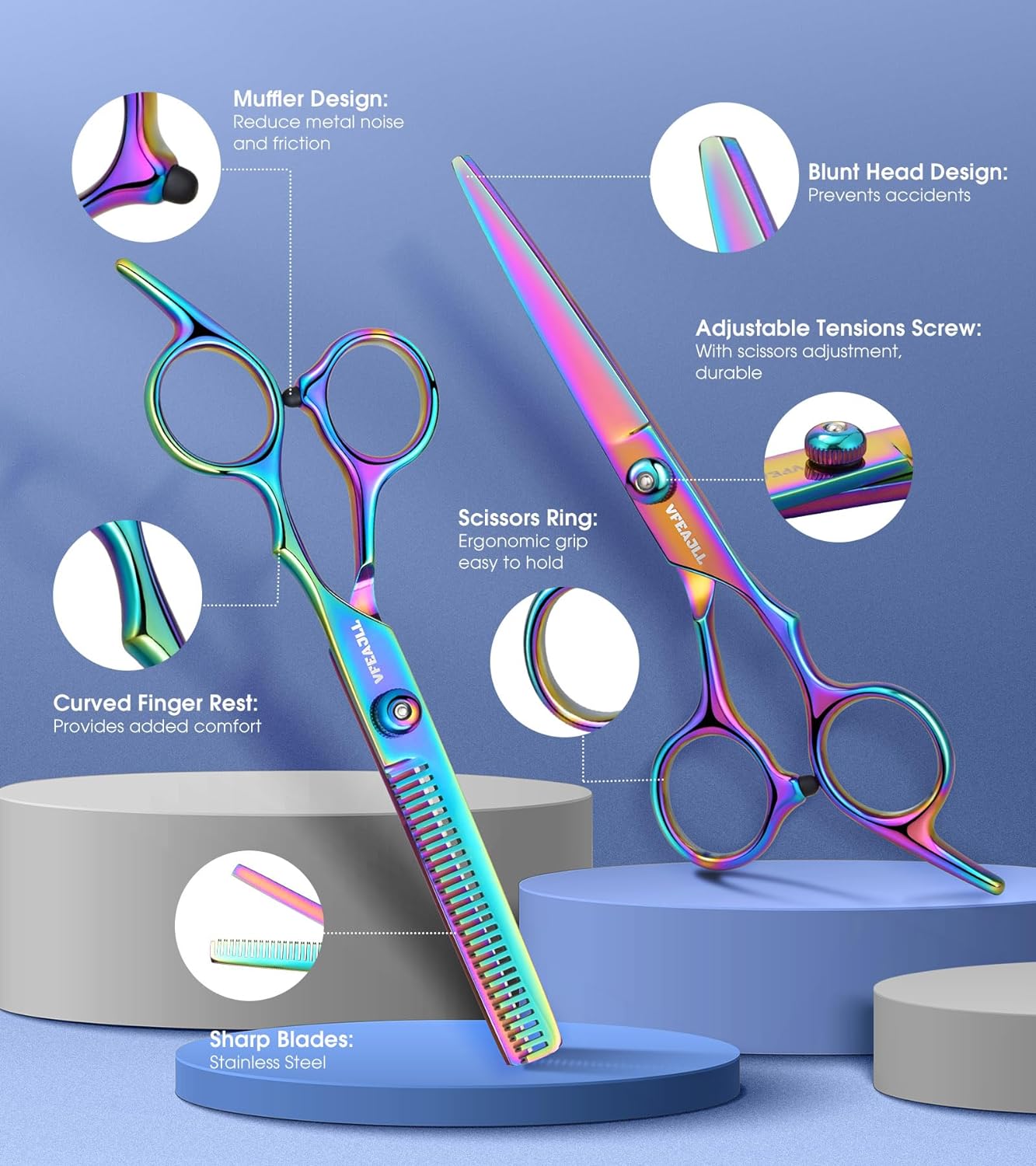 Professional Hair Cutting Scissors Kit - 11-Piece Stainless Steel Set with Comb, Clips & Cape | For Barbers & Home Use