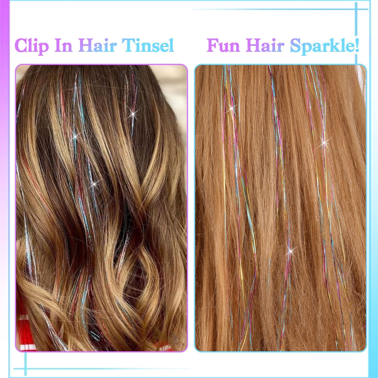 Qianyu 18 Pcs Hair Tinsel Clip in Colorful Glitter Tinsel Hair Extensions Shiny Sparkling Fairy Clips Party Dazzling Head Accessories for Festival Kids Women Girls (Rainbow)