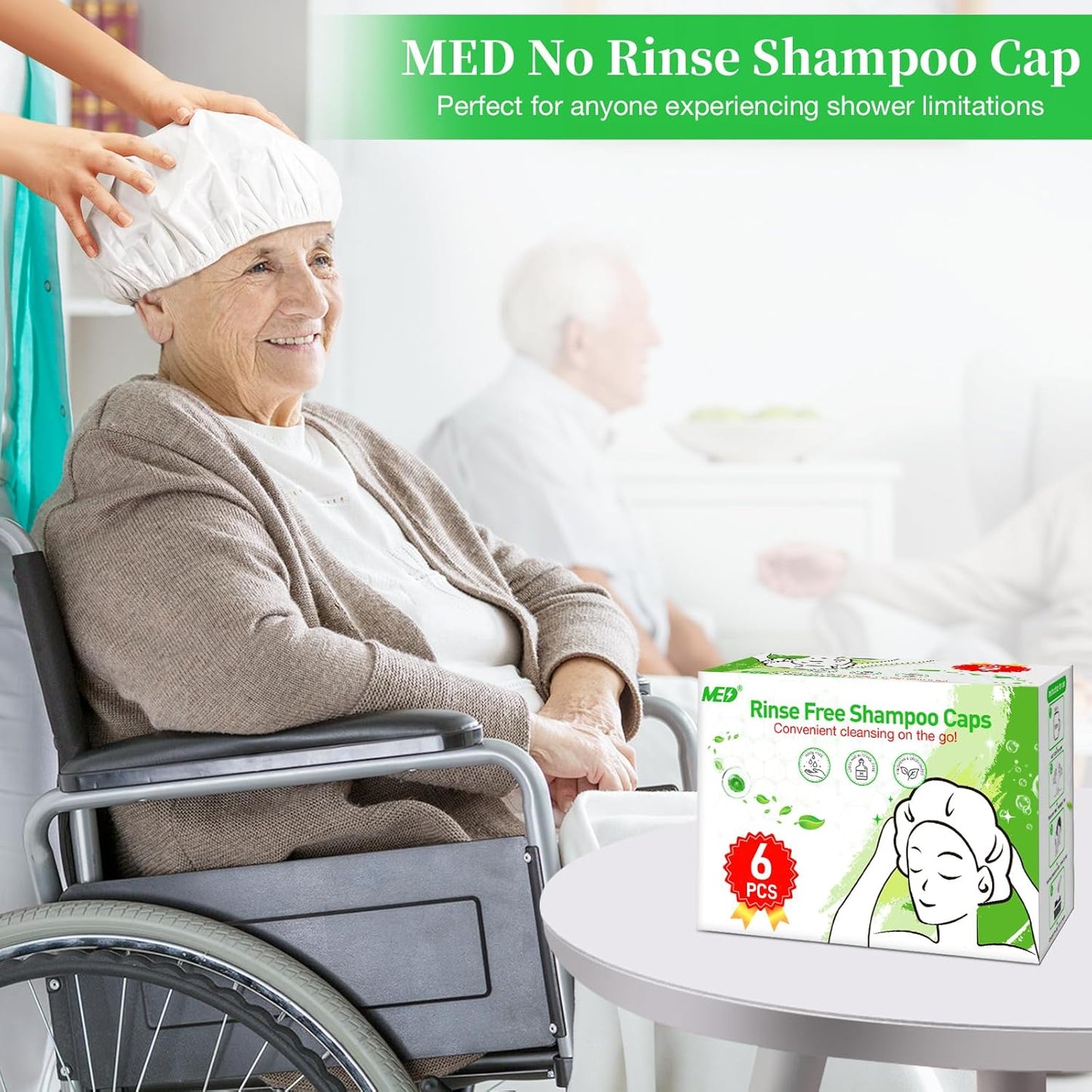 Waterless Shampoo Caps - No Rinse Hair Washing Shower Caps | 6-Pack for Elderly & Camping