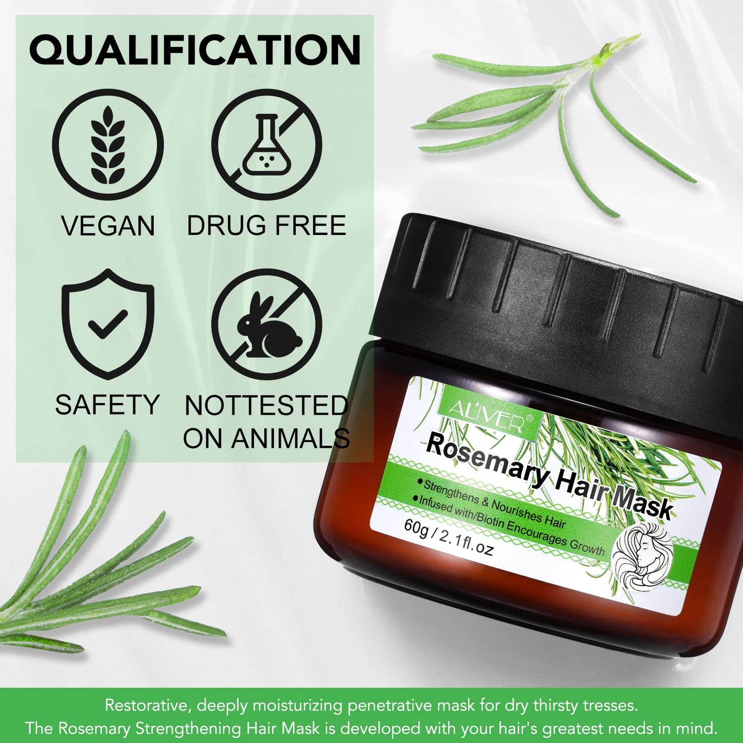 NIFEISHI Rosemary Hair Masque, Hair Treatment Oil, Repairs Damage Hair Root, Essential Oil & Biotin Deep Treatment, Deep Conditioner Suitable for Dry & Damaged Hair-60g